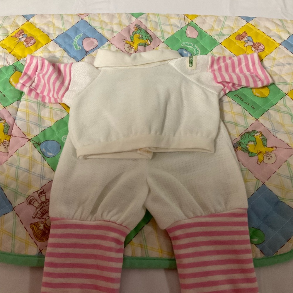 VTG Cabbage Patch Kids Tracksuit White With Pink Stripes CPK Girl Doll Clothes